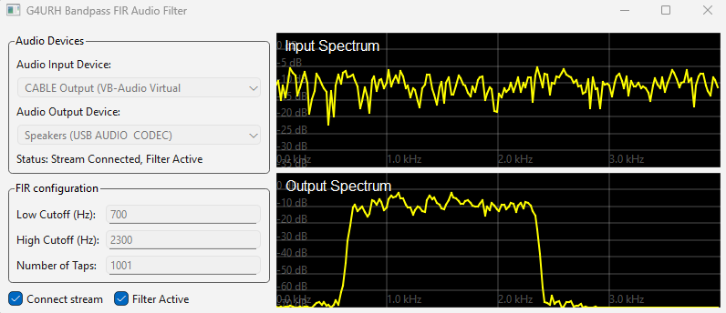 FIR Bandpass Audio Filter Setup